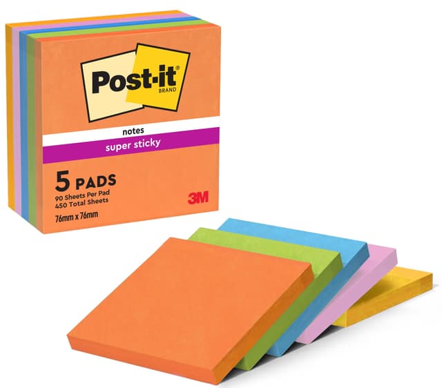 📝 Post-it Super Sticky Notes Boost Collection - 5 Blöcke, 90 Blatt pro Block