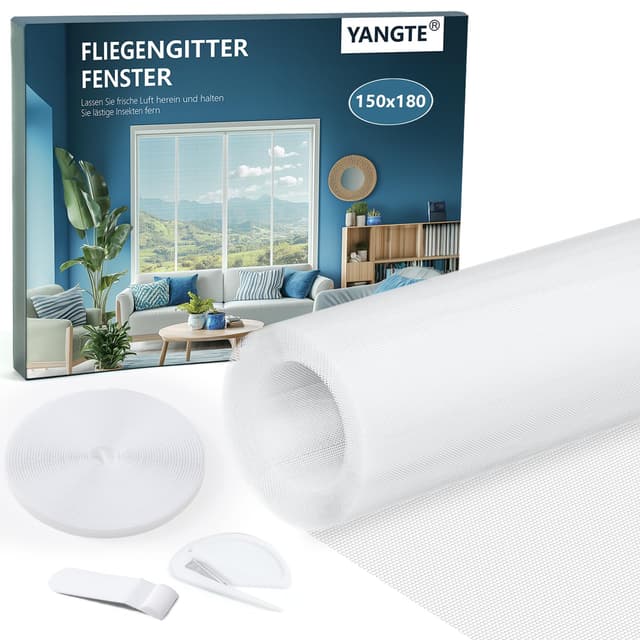 YANGTE Fliegengitter für Fenster-150 x 180 cm Weiß 🦟🪰🪲