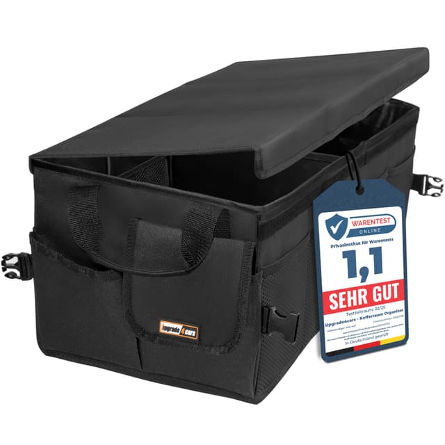 Upgrade4cars Premium Kofferraum Organizer mit Deckel & Klett | Kofferraumtasche Groß, Faltbar & rutschfest
