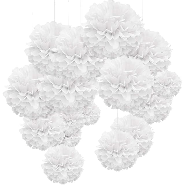 WEARXI Hochzeit Hochzeitsdeko Vintage Lampions, 24er Pompons Deko Weiß 🎉🌸