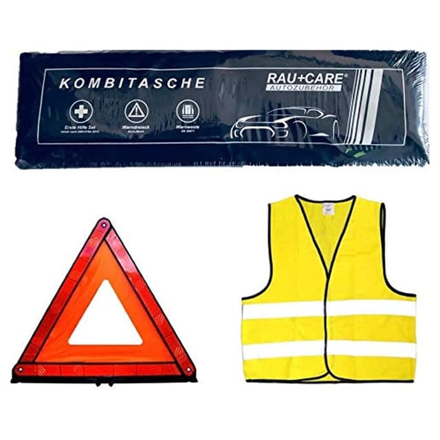 🚗 Tuningmods® 237896 3in1 KFZ Verbandskasten Kombitasche - Trio mit Warnweste, Erste Hilfe Set und Warndreieck Single 🚨