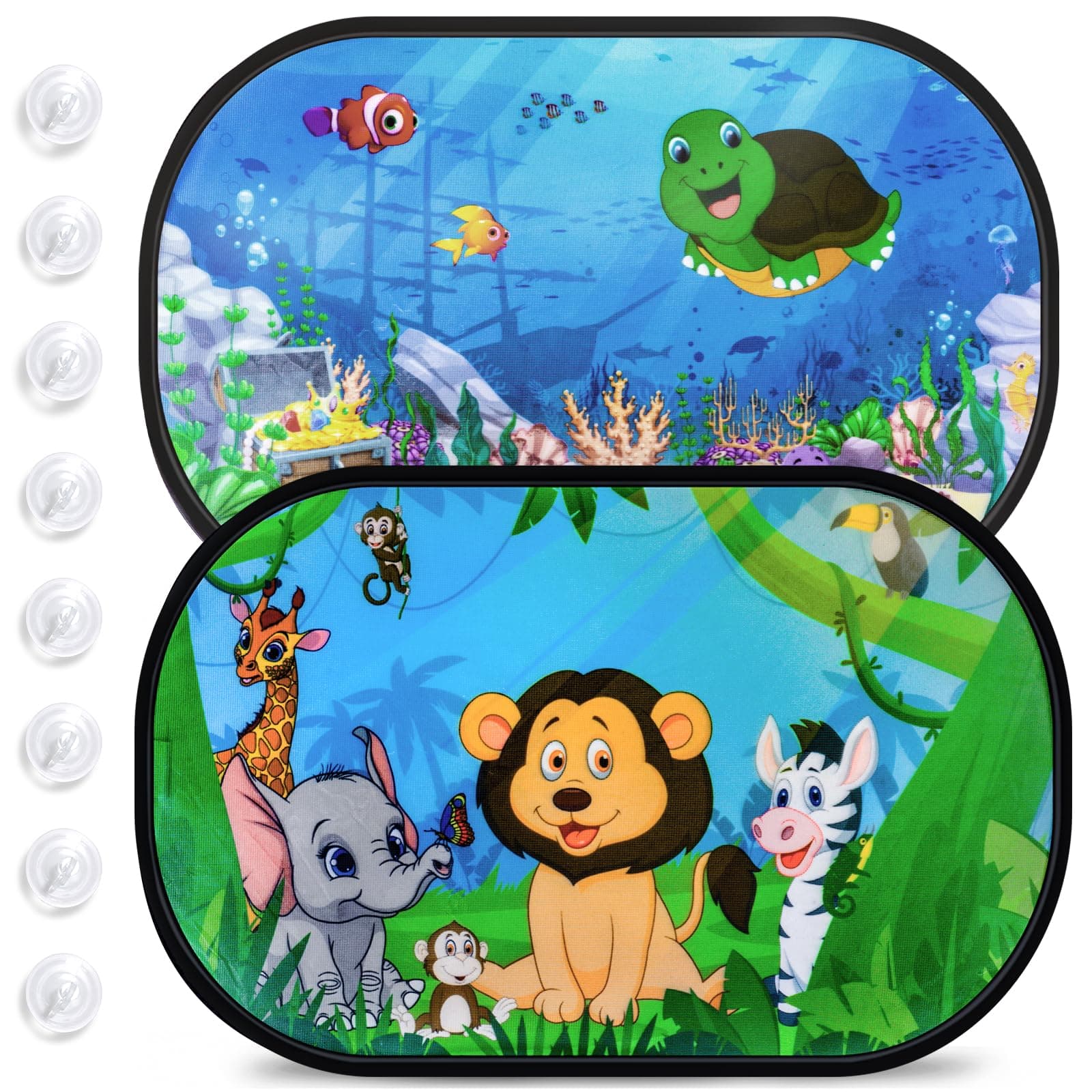 PEMOTech Sonnenschutz Auto Baby UV Schutz UPF 50+ mit süßen Tier Motiven - 2er Set