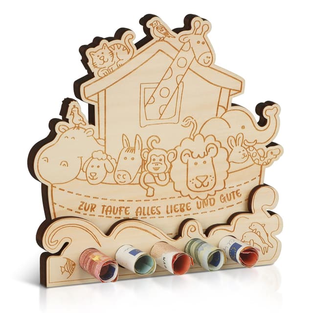 🎁 Geldgeschenk zur Taufe - Arche Noah Holz Geschenk - Taufgeschenke Jungen & Mädchen