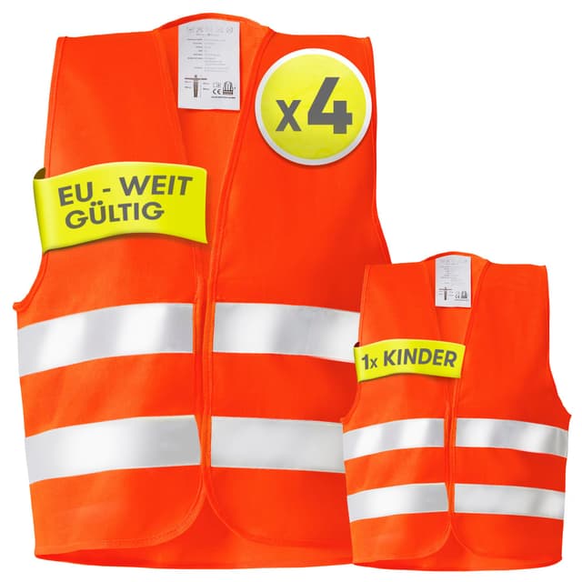 🚗 PURAHELP Warnwesten Auto 5er 4+1 Set Europaweit gültig nach EN ISO 20471 🚗