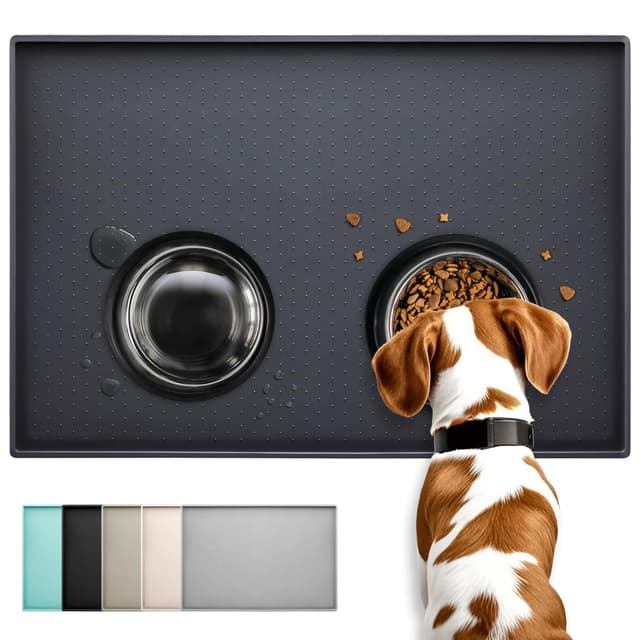 🐾 Conlun HundeFuttermatte Katzen Futtermatte 🐱 Rutschfestes Design 🌊 100% wasserdichte Haustierfuttermatte 🍽️ Spülmaschinenfest Schwarz 81 x 61