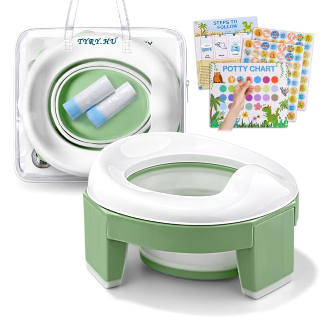 🚽👶 Töpfchen Toilettensitz Kinder ab 1-2 Jahre 3-in-1 Faltbarer Potty Training Seat Baby Außen Innen Tragbar Reisetoilette - C-Grün