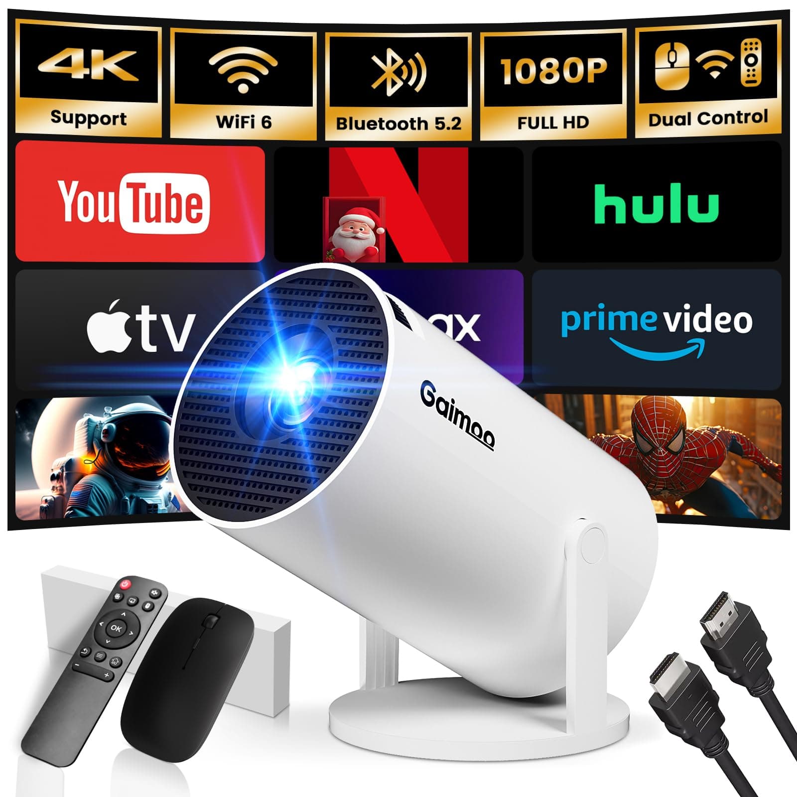 Mini Beamer 4K FHD 1080P 180° Dreh Tragbarer Projektor