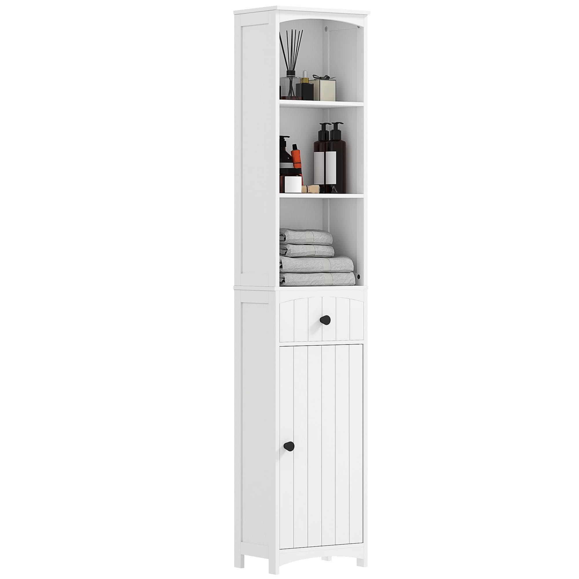 🛁 HOMCOM Badezimmerschrank Hochschrank Badschrank Badregal Bad Schrank Badmöbel, MDF, Weiß, 34x24x170cm 🚿