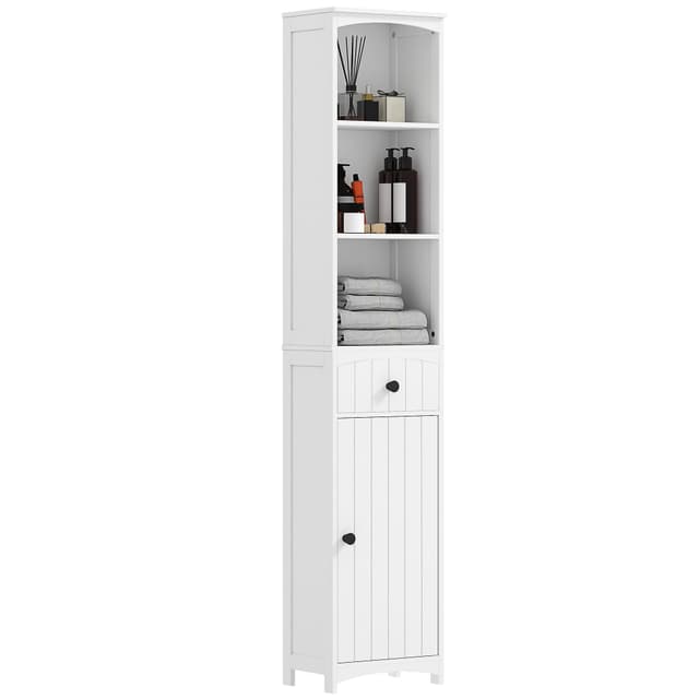 🛁 HOMCOM Badezimmerschrank Hochschrank Badschrank Badregal Bad Schrank Badmöbel, MDF, Weiß, 34x24x170cm 🚿