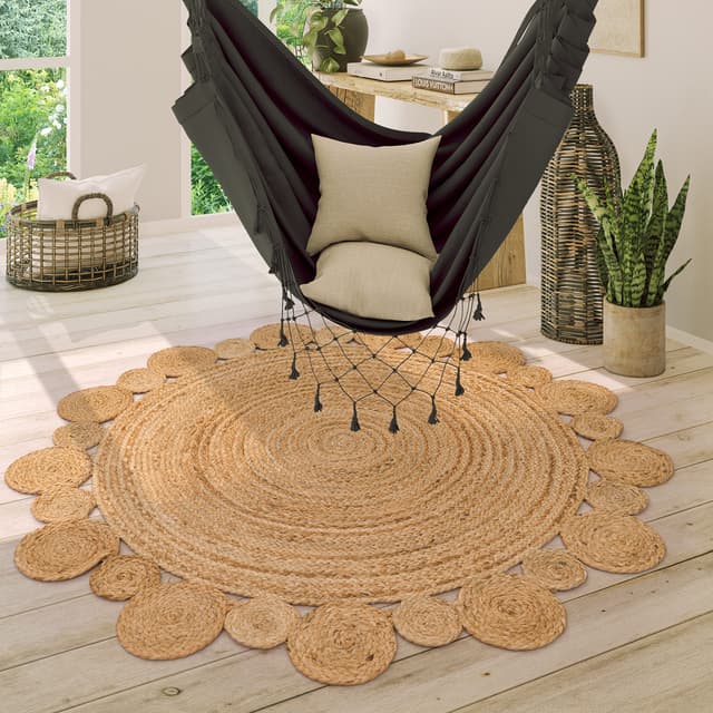 Paco Home Teppich Rund Wohnzimmer Jute Boho Ethno Muster Modern Handgefertigt Naturteppich