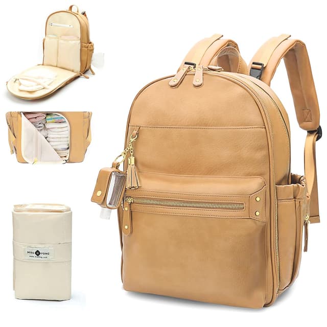 MISS FONG Wickelrucksack Wickeltasche Rucksack Leder mit Schlüsselbund