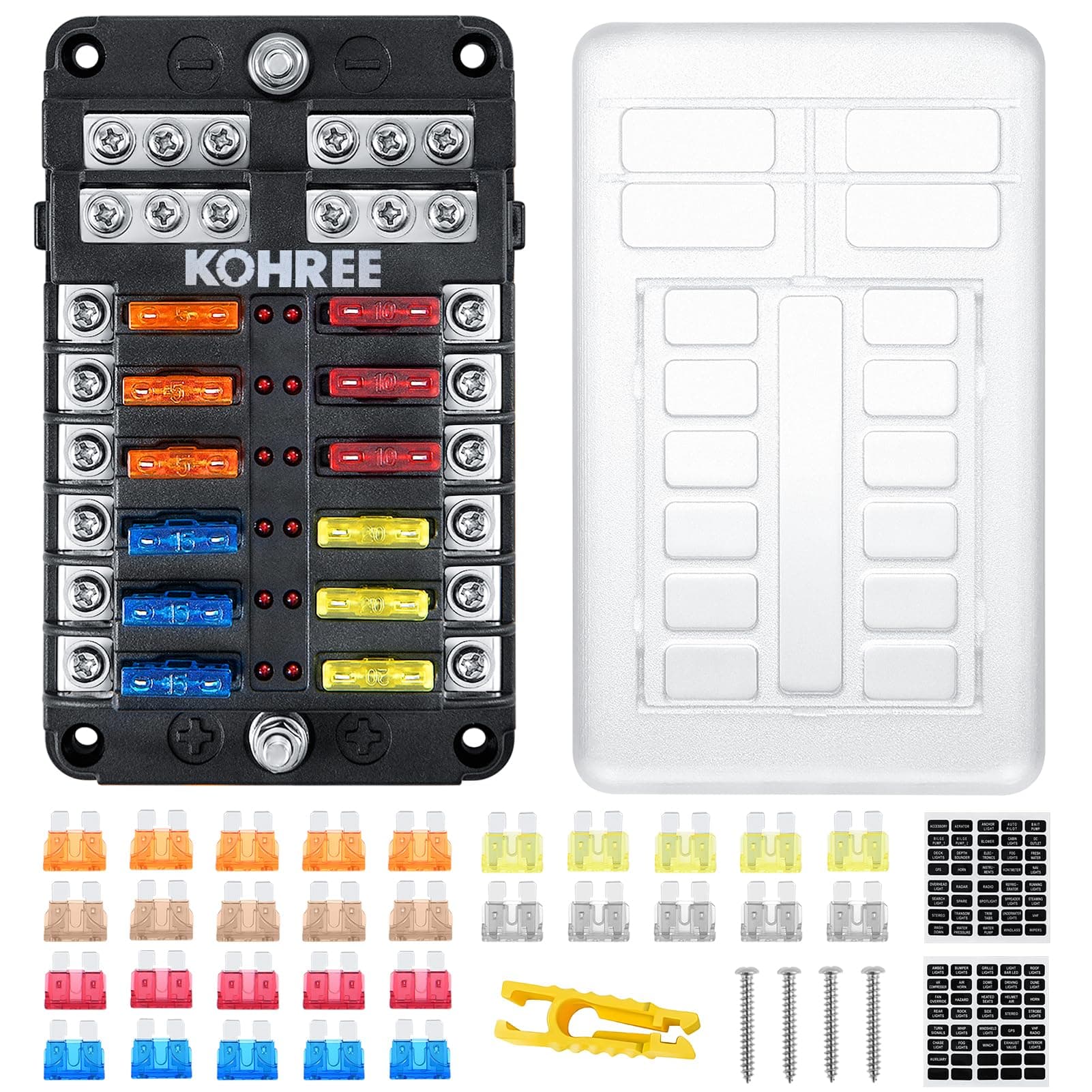 🔥 Kohree 12 Fach kfz Sicherungshalter 12V mit LED-Anzeige 🚗