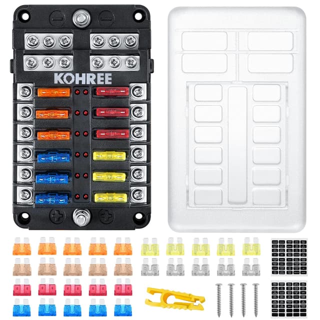 🔥 Kohree 12 Fach kfz Sicherungshalter 12V mit LED-Anzeige 🚗