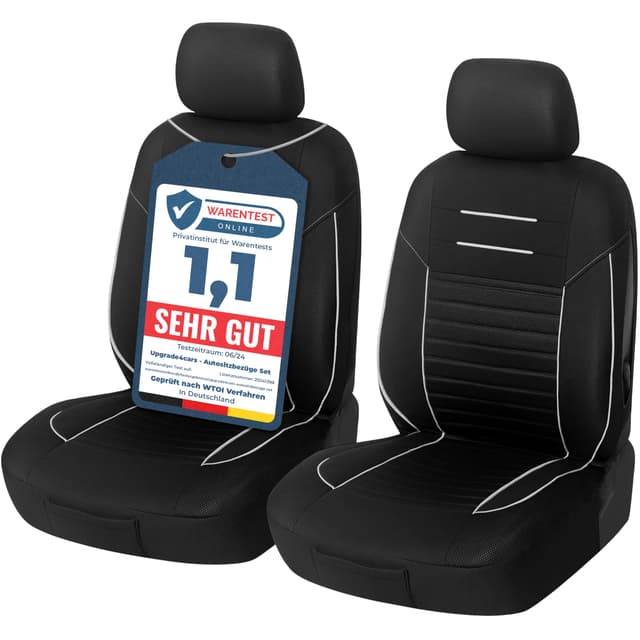 Upgrade4cars Autositzbezüge Vordersitze Schwarz weiß | Auto-Schonbezüge Set Vorne für Fahrersitz & Beifahrer | Auto-Sitzbezug Universal | Autozubehör Geschenke für Frauen und Männer Vordersitze White Line 🚗👫
