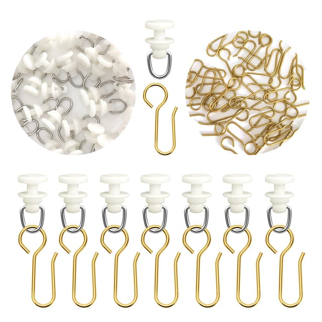 🌟 Mooshy 120 Stück Gardinenhaken für Schienen - 60 Stück Plastik Gardinen Gleiter mit 60 Stück Gold Gardinenrollen Metall 🌟