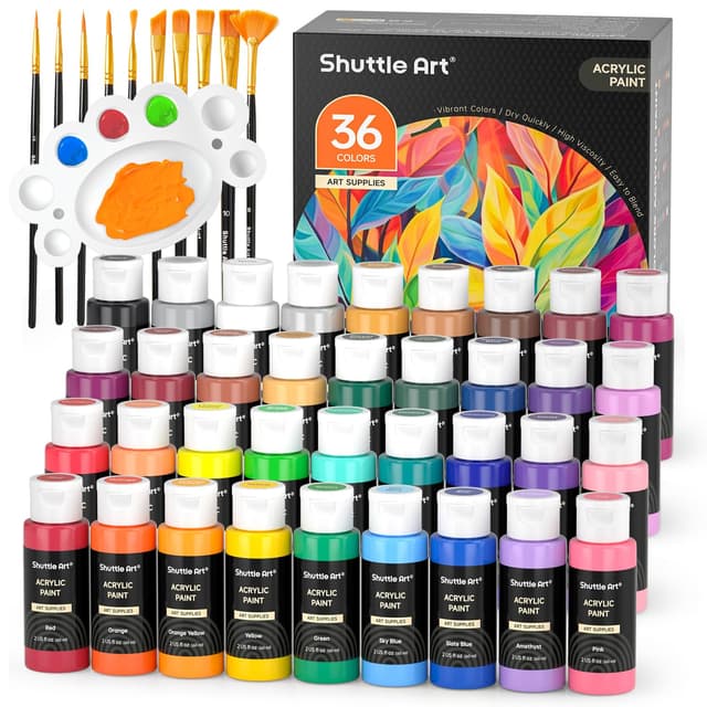 Shuttle Art Acrylfarben Set: 36 Farben + Pinselset & Palette 🎨