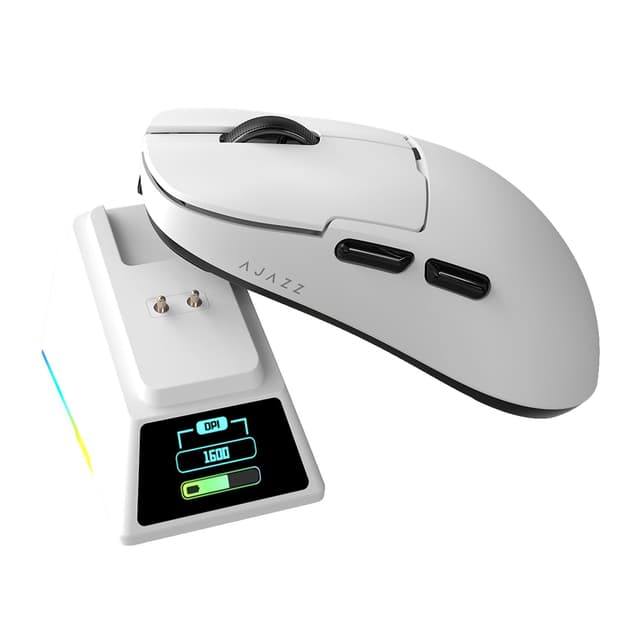 🎮 AJAZZ AJ159-APEX Gaming-Maus 8K PAW3390 Sensor | Magnetische RGB-Ladestation | Ergonomisch | 42KDPI | Leichtgewicht | Windows, MacOS, ChromeOS | AJ159-APEX Weiß