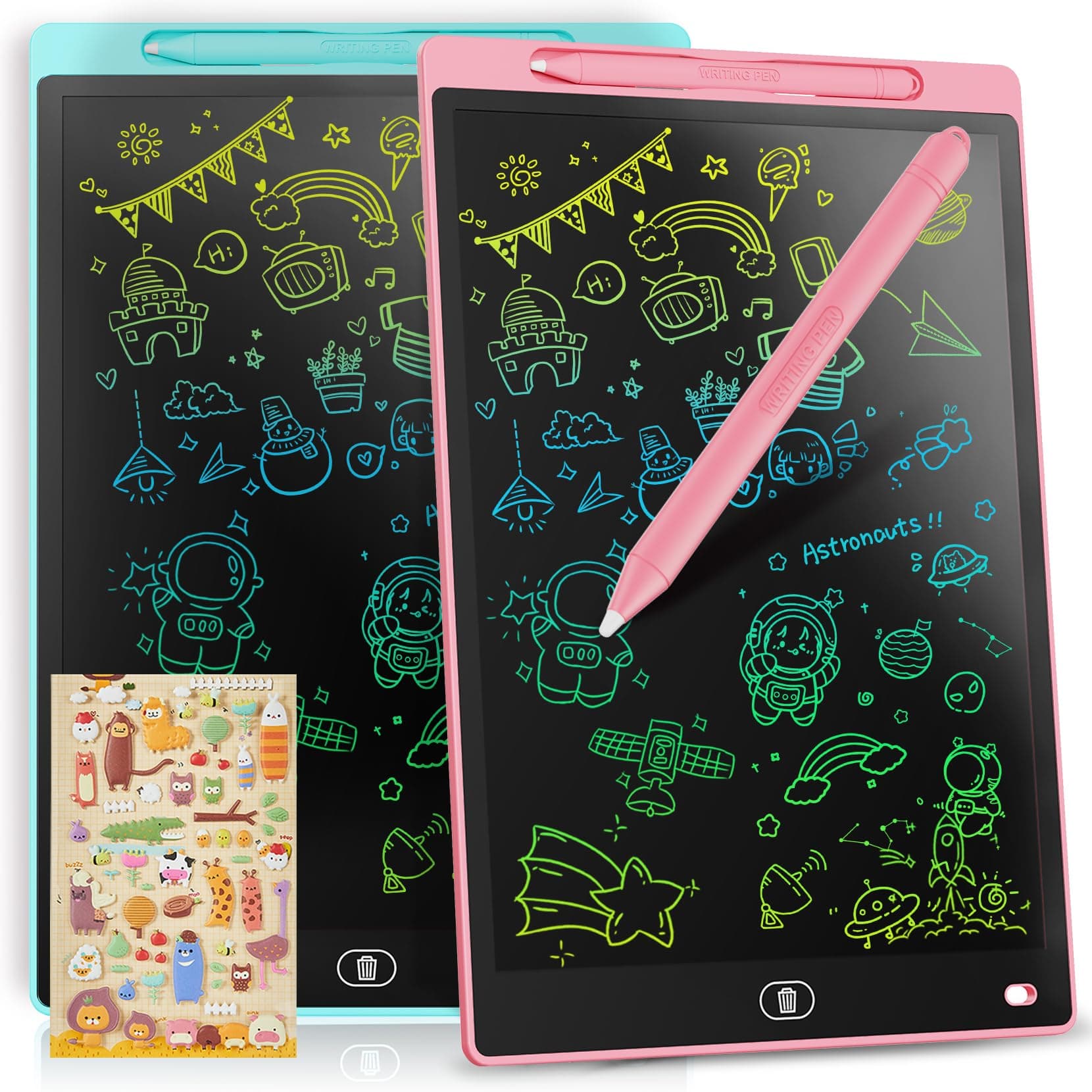 [2 STÜCKE] LCD Schreibtafel 12 Zoll, Genialba Buntes LCD Schreibtablett, LCD Writing Tablet, Elektronischer Tablette, Grafiktablett für Kinderspiele 2 3 4 5 6 7 Jahre Jungen Mädchen (Blau&Rosa) 12 Zoll 2 Pack:Blau&Rosa