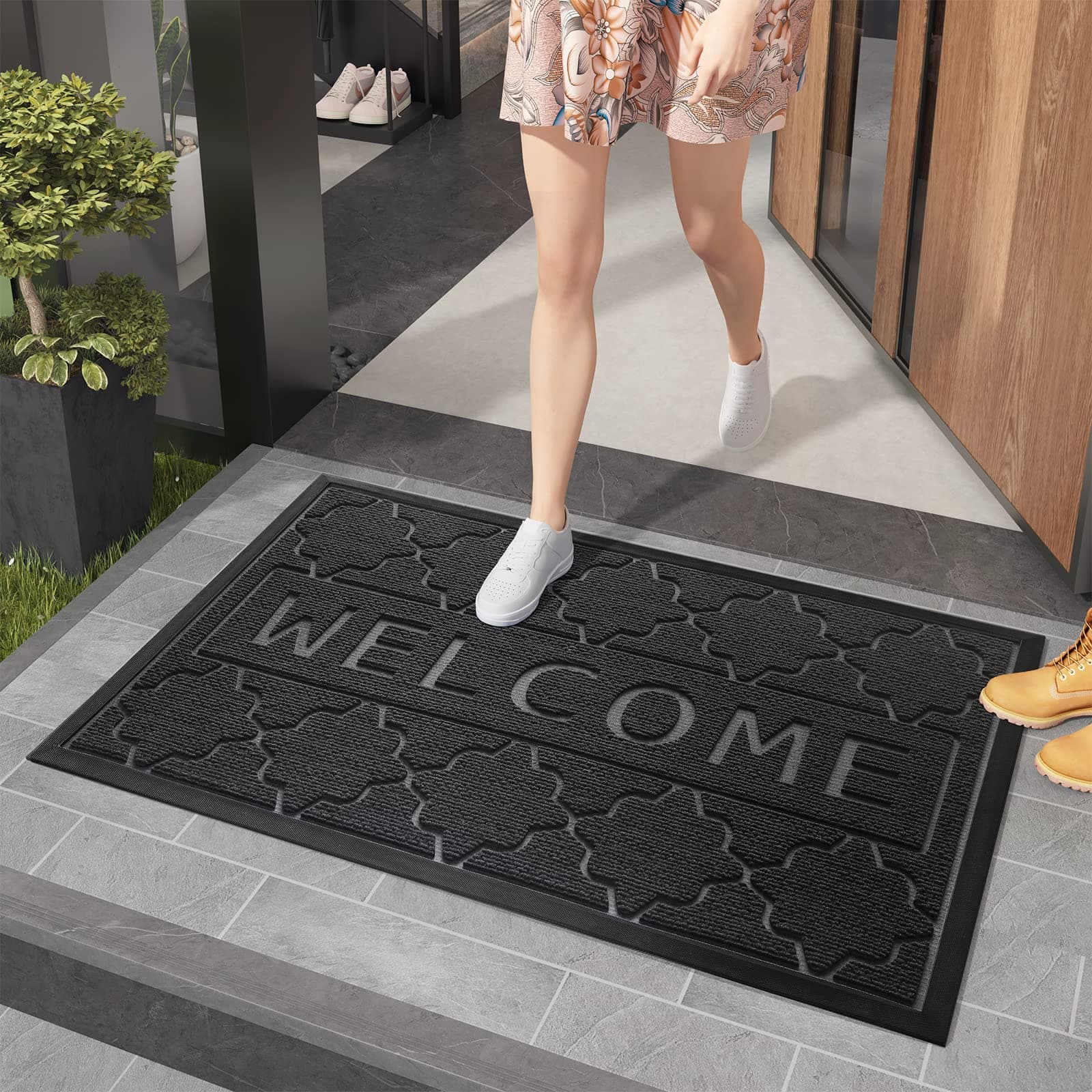 🌟🏡 Color G Willkommen Fußmatte Außen 60x120cm Schwarz Grau 🌟🏡