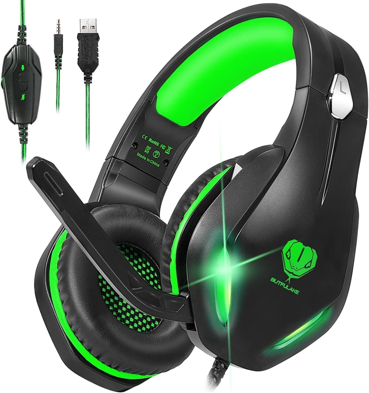 🎮 Stynice Gaming Headset mit Mikrofon für Xbox One / PS4 / PS5 / PC 🎧 - Stereo Surround Kopfhörer mit LED - Noise Cancelling Gamer Headphones Grün