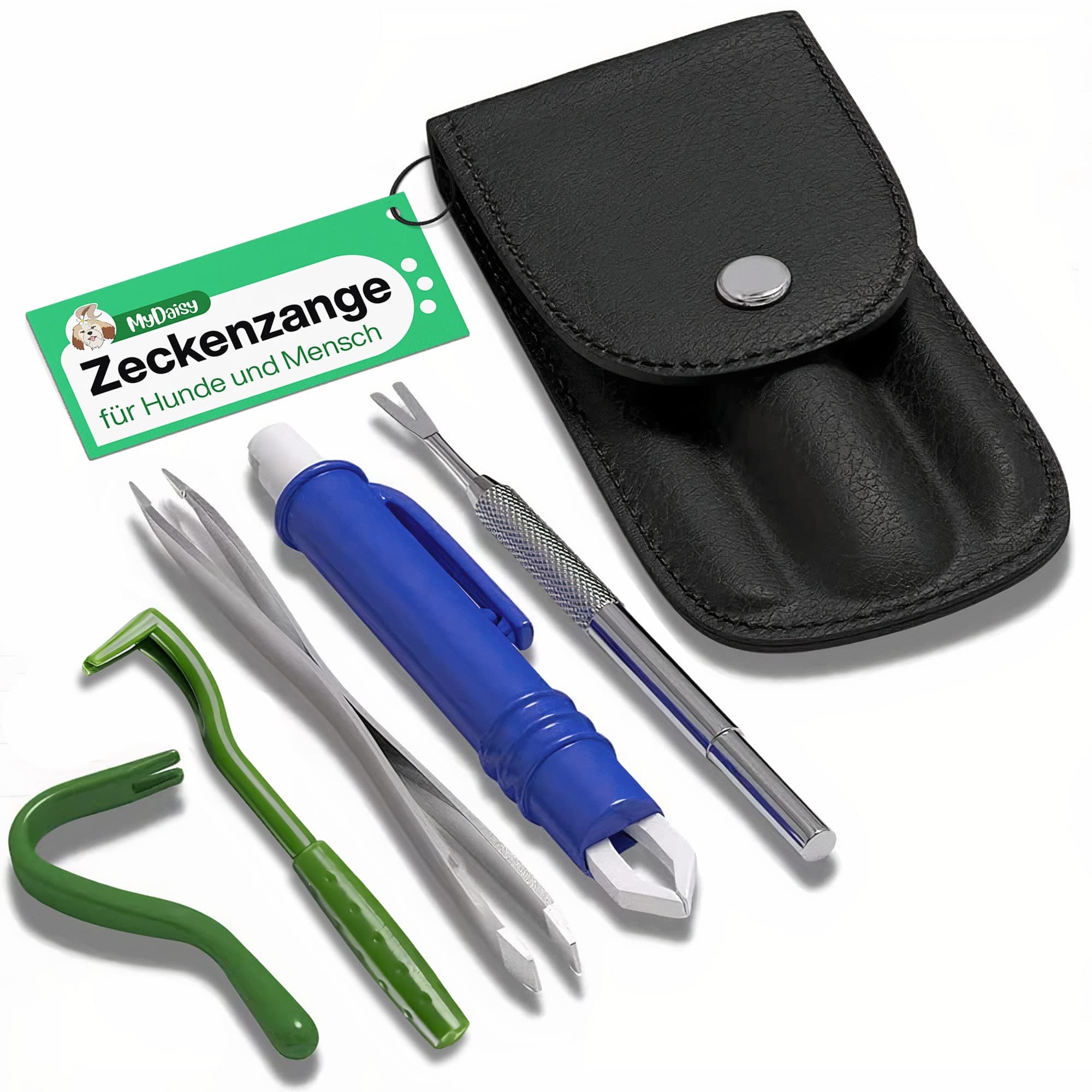 🐶🦠 MYDAISY Zeckenzange 5er Set mit Etui - Schutz Vor Zeckenbissen