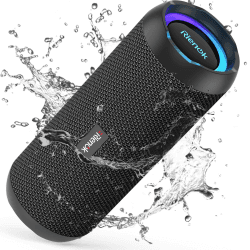 RIENOK Bluetooth Lautsprecher mit Licht Bluetooth 5.3 Musikbox Bass Kabellos Box mit IPX7 wasserdicht Stereo Sound Tragbar Schwarz 3,600 mAh 🎶🔊 Angebot bei HelloDeals