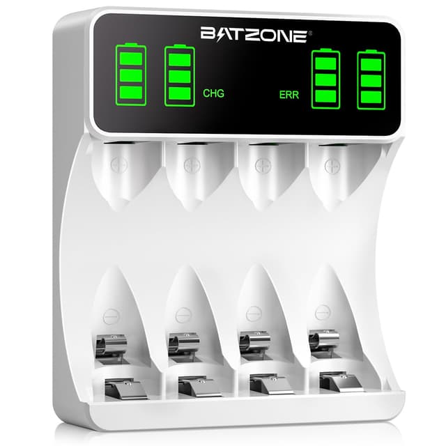 🔋 BATZONE Akku Ladegerät | AA/AAA Ladegerät mit Großer LCD Anzeige