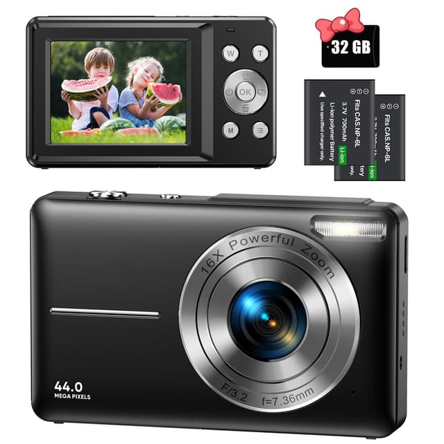 📸 Digitalkamera 44MP 1080P FHD Fotokamera Kompaktkamera 16X Digitalzoom Fotoapparat mit 32GB Speicherkarte
