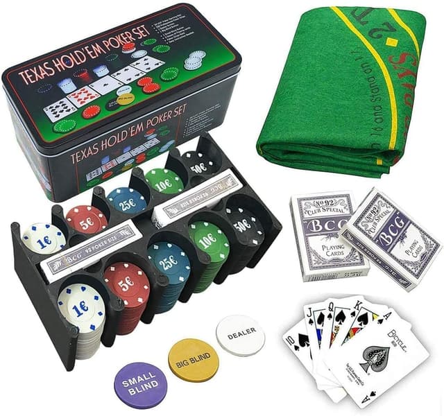 ISO TRADE Texas Holdem Poker Set 200 Chips Black Jack Kartenspiel Pokerkartenspiel 600 🃏🎲