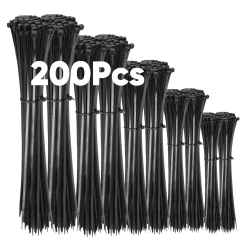 200 Stück Kabelbinder Schwarz Set, Highwings Nylon Verschiedene Größen Super Haltbar Selbsthemmend Angebot bei HelloDeals