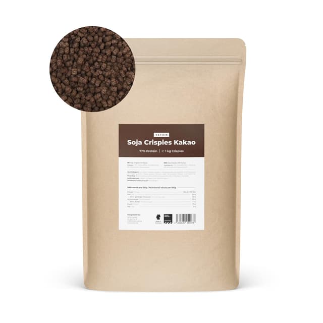 VETAIN Soja Protein Crispies Kakao 1kg - 77% Protein - Vegan, zuckerfrei & laktosefrei