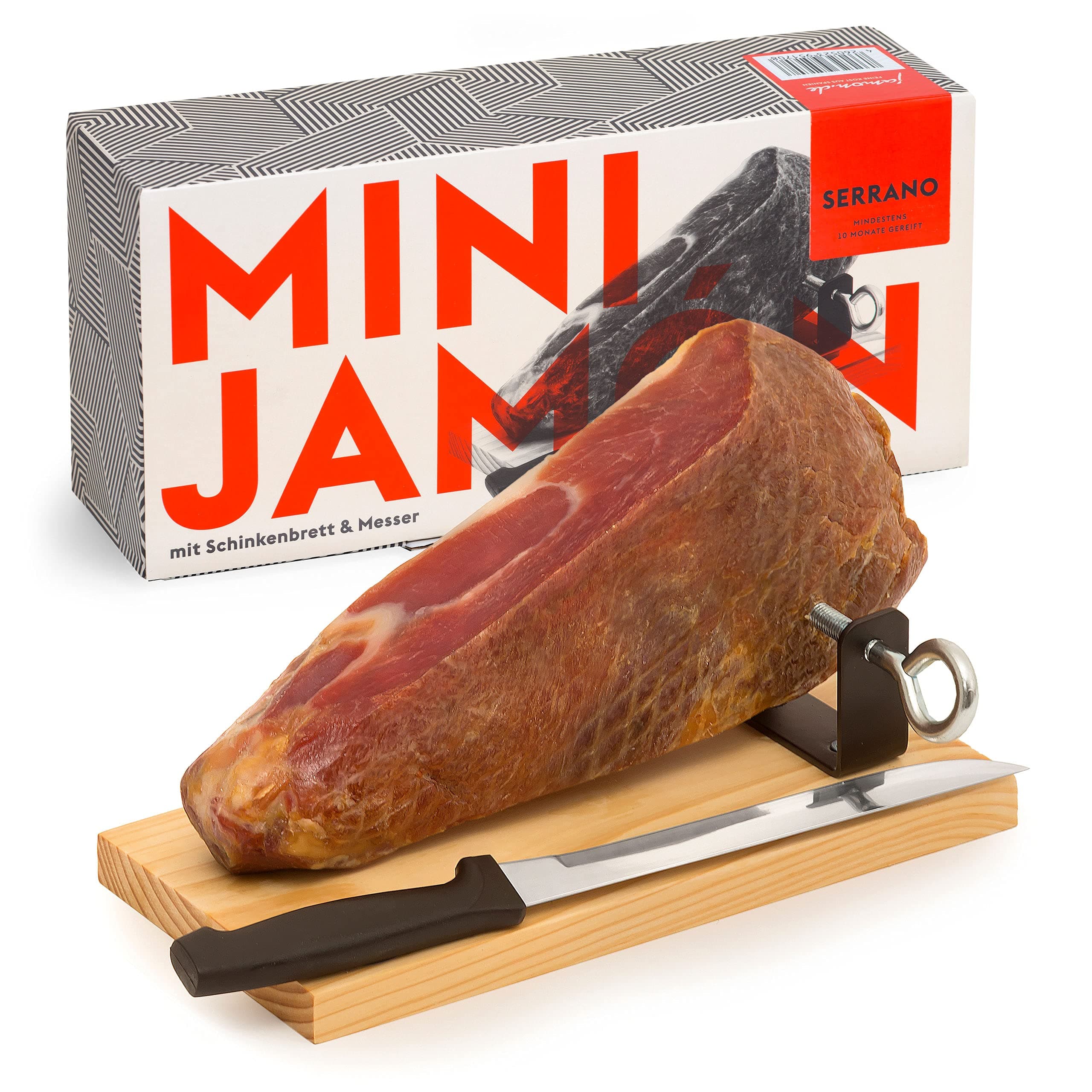 MINI-JAMON SERRANO von jamon.de 🎁🍖 | Geschenkkarton & Zubehör | Luftgetrocknete Serrano-Spezialität