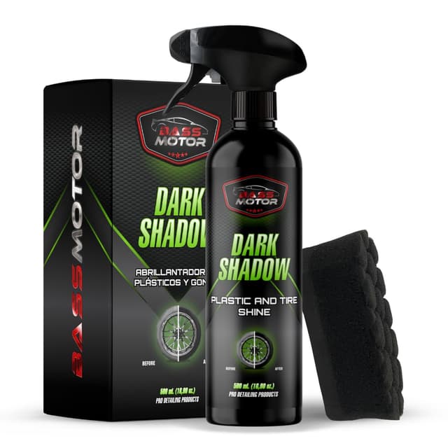 🚗🌟 BassMotor Dark Shadow 500ml + Premium Schwamm - Kunststoff- und Reifenpolitur für Auto und Motorrad