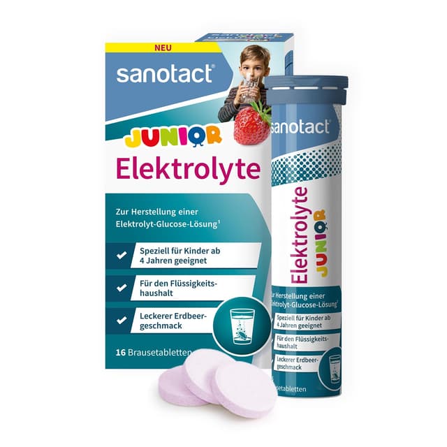 sanotact Elektrolyte Junior (16 Brausetabletten) 🍓 Unterstützung des Flüssigkeitshaushalts
