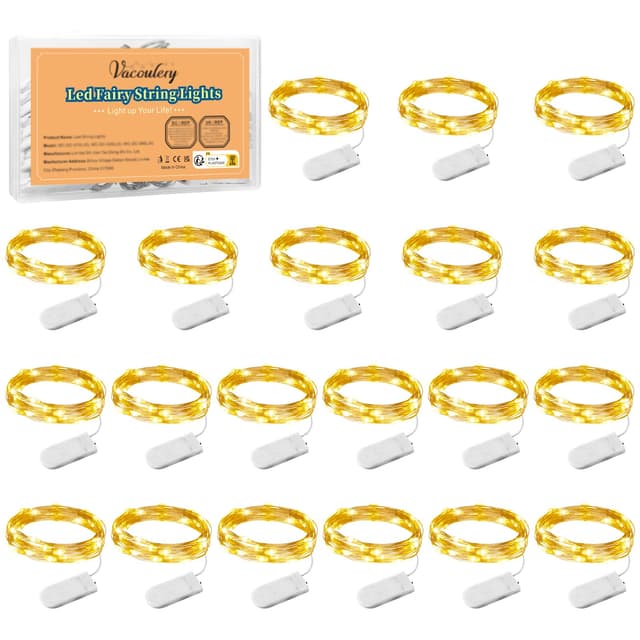 Vacoulery LED Lichterkette Batterie, 20 Stück Kupfer Drahtlichterkette 1M 10 LEDs Weihnachtsbeleuchtung
