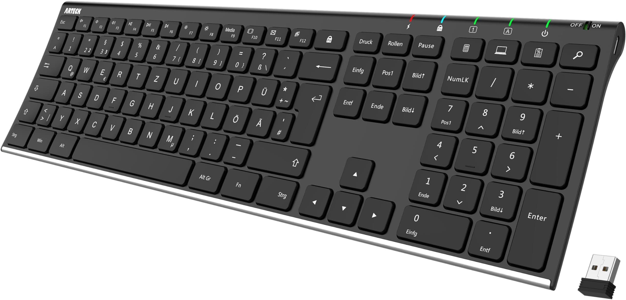 Arteck Kabellose Tastatur mit Deutsches QWERTZ Layout 🌟 Wiederaufladbar & Ergonomisch 🎧 2,4 GHz Kabellos 🚀