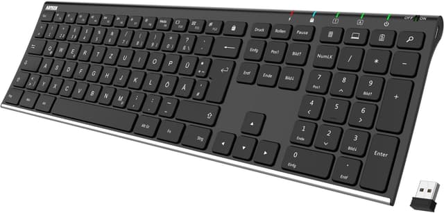 Arteck Kabellose Tastatur mit Deutsches QWERTZ Layout 🌟 Wiederaufladbar & Ergonomisch 🎧 2,4 GHz Kabellos 🚀