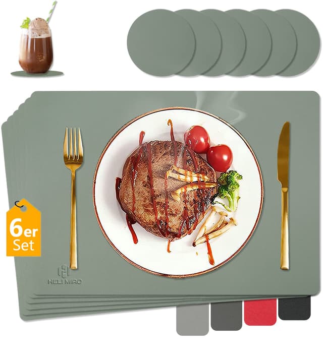 🌿🌿🌿 HELI MIAO Tischsets Abwaschbar,Platzsets Abwischbar, Leder,Hitzebeständig I 6er Set Platzdeckchen Lederoptik