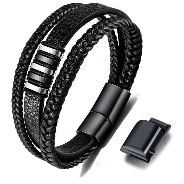 🎁 Gkmamrg Herren Armband aus echtem Leder mit Magnetverschluss - Valentinstag Geschenk für ihn