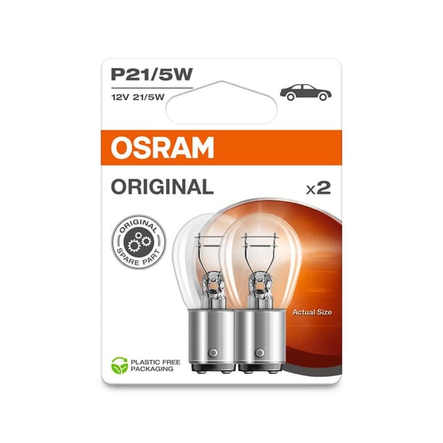 🚘🔆 Osram ORIGINAL LINE 12V, P21/5W, Signal Lampe, Metallsockel, Doppelblister, (2 Lampen)