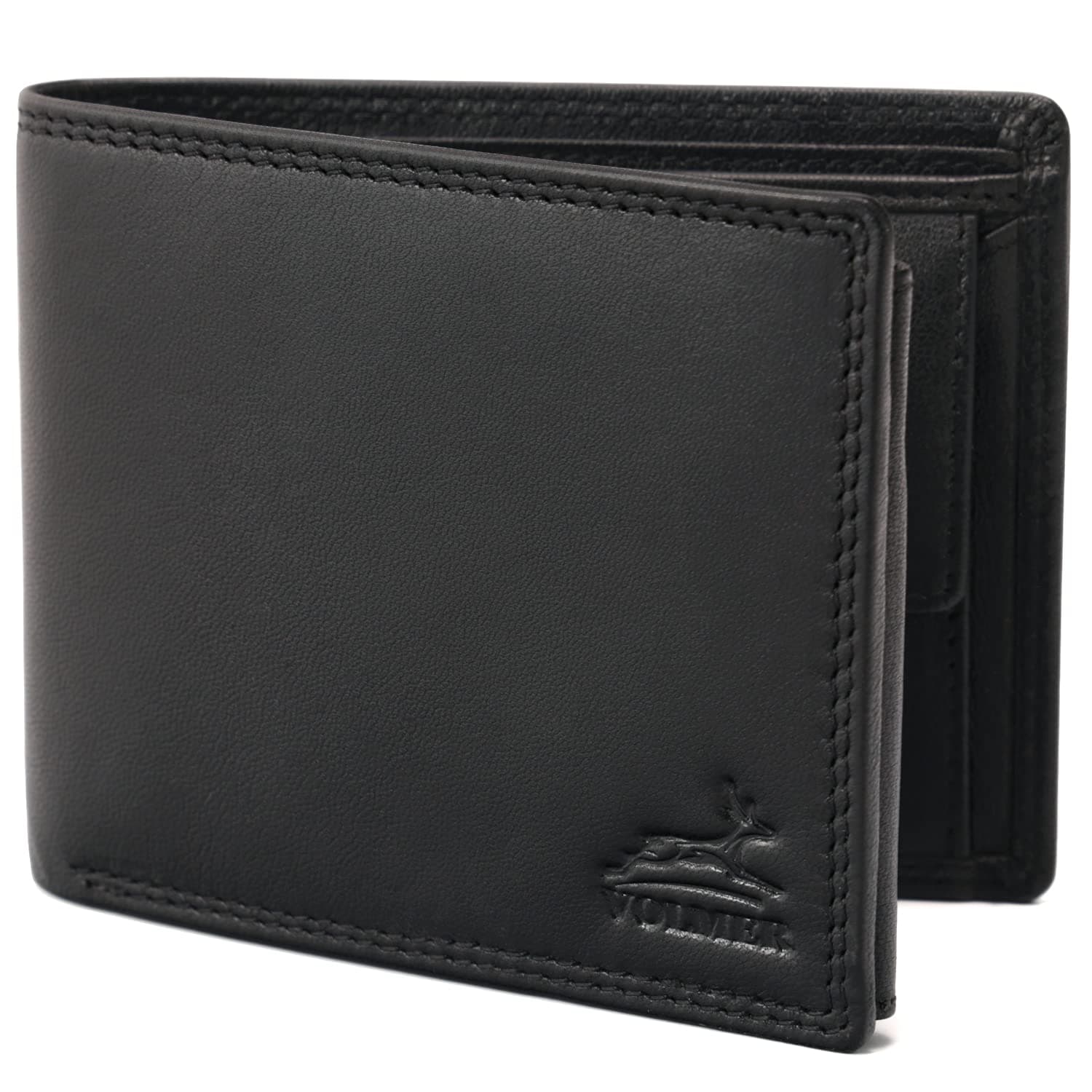 Fa.Volmer ® Leder Geldbörse Herren - extra-stabile Doppelnaht - 9 Fächer für Kreditkarten - Querformat - VO11 (01 schwarz) 🌟