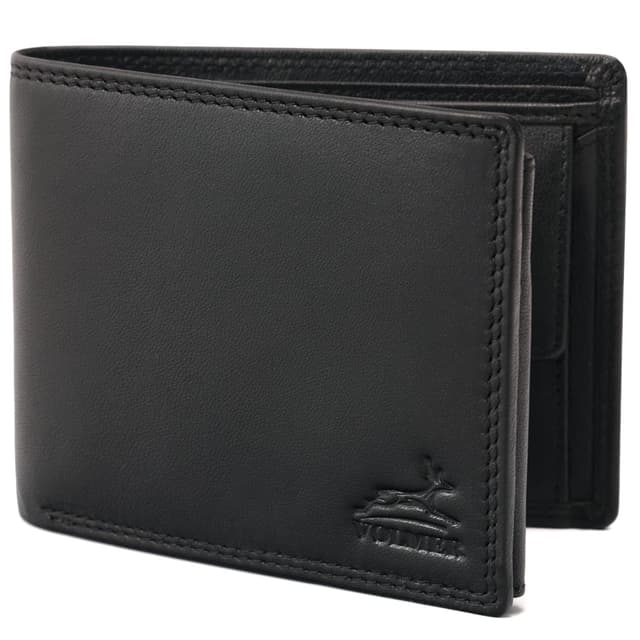 Fa.Volmer ® Leder Geldbörse Herren - extra-stabile Doppelnaht - 9 Fächer für Kreditkarten - Querformat - VO11 (01 schwarz) 🌟