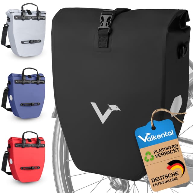 🚲 Valkental® Große & wasserdichte Gepäckträgertasche - Fahrradtasche für Gepäckträger mit großen Reflektoren [Abschließbar] 🌟