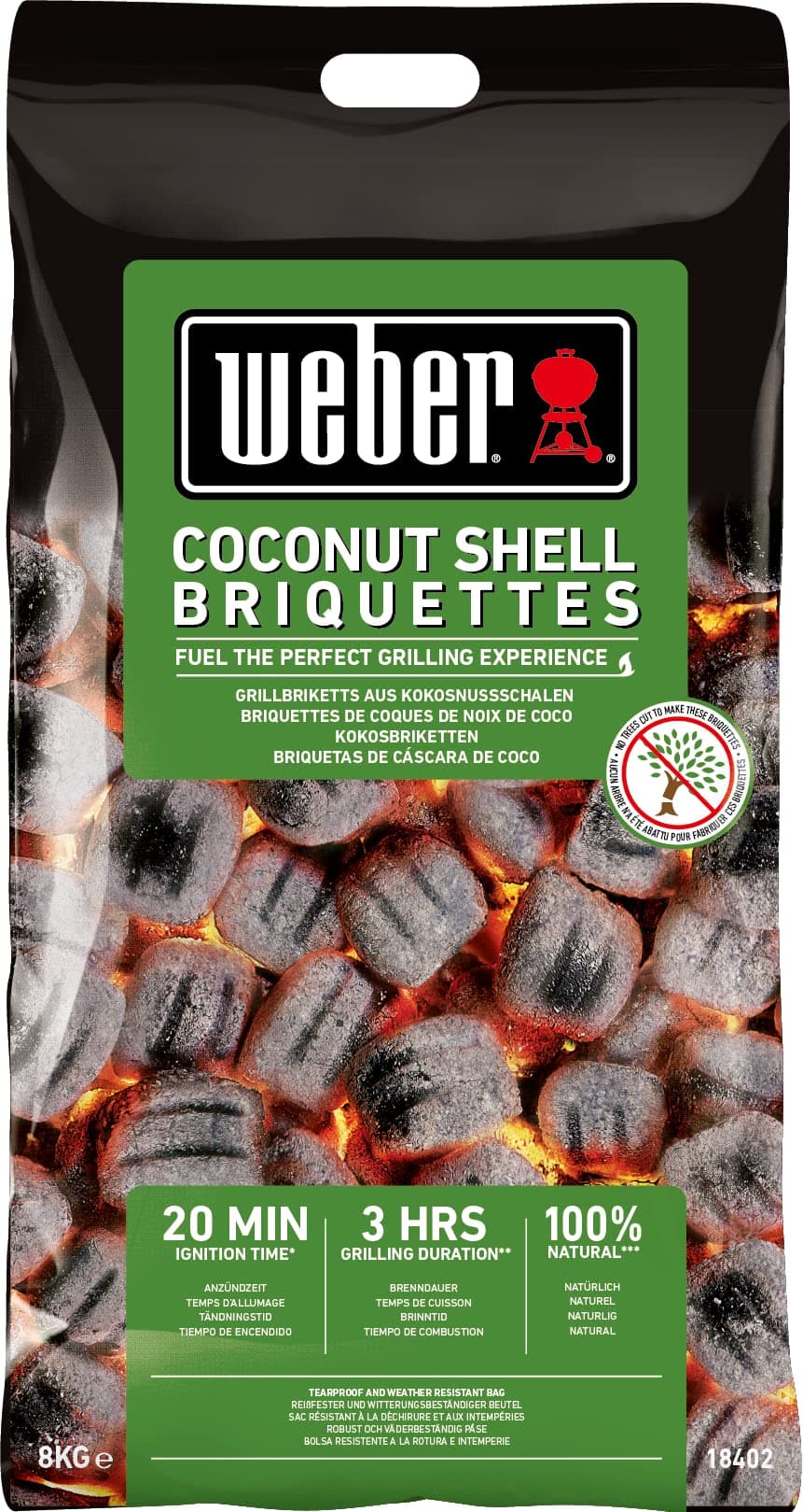 🔥🥥 Weber Grill-Briketts aus Kokosnussschalen (8kg Sack) - 100% natürlich