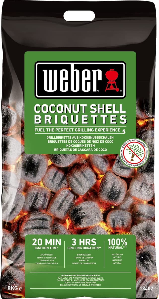 🔥🥥 Weber Grill-Briketts aus Kokosnussschalen (8kg Sack) - 100% natürlich