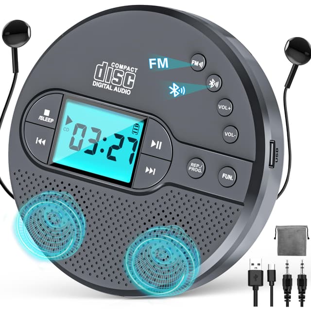 🎶 Walkman CD-Player mit Bluetooth - 2000mAh Wiederaufladbarer Discman CD-Player 🎧
