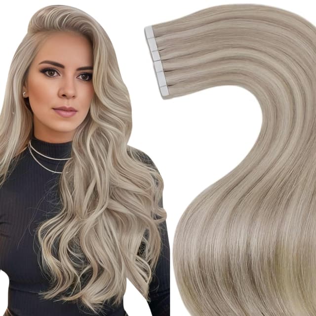 LaaVoo Tape Extensions Echthaar Blond 🌟 Echthaar Extensions Tape Ashblond Highlight Gebleichtes Blond Remy Haarverlängerung