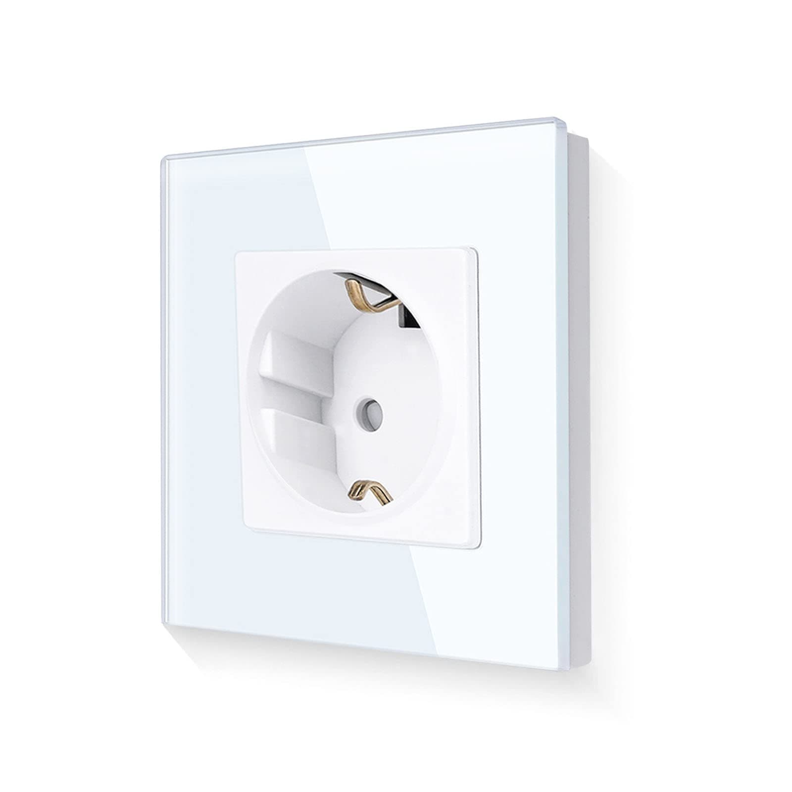 🔌🔋 LIAONFOY Schuko Einzelsteckdose mit Kindersicherung Glasrahmen Unterputz Steckdose Weiß 110-250V 86mm 1 Stück