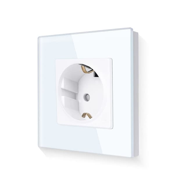 🔌🔋 LIAONFOY Schuko Einzelsteckdose mit Kindersicherung Glasrahmen Unterputz Steckdose Weiß 110-250V 86mm 1 Stück