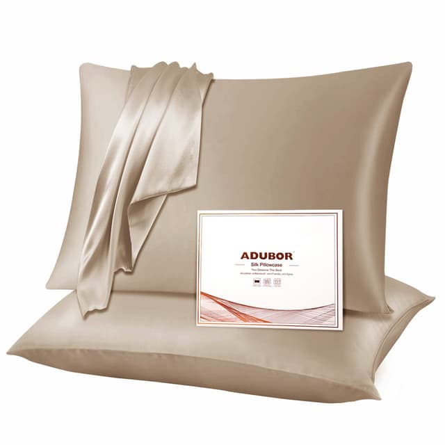 Adubor Seidenkissenbezug 40x80cm für Haar und Haut - 23 Momme Seide (Taupe, 2 Stück)